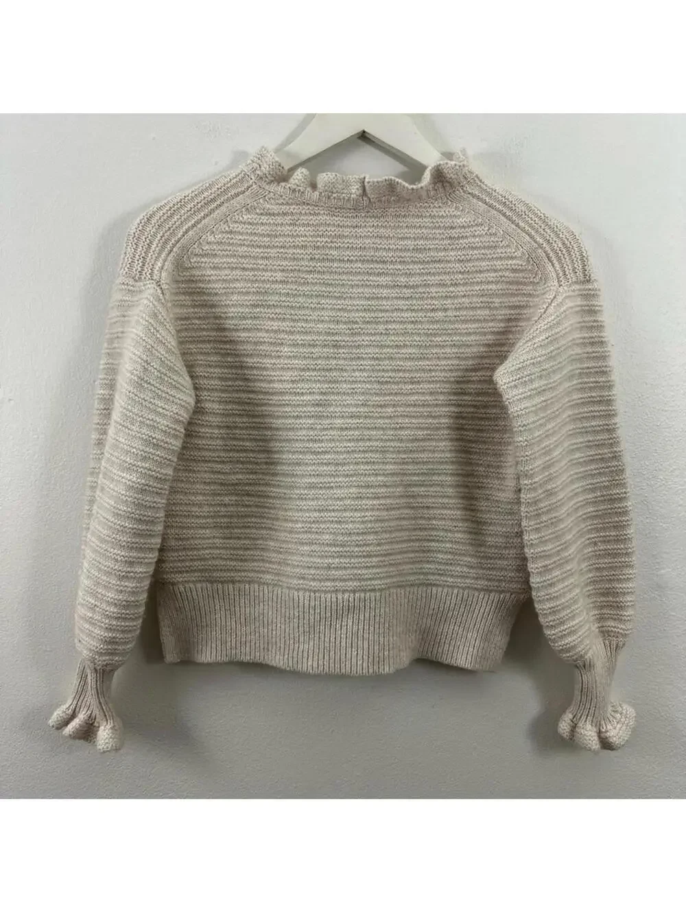 Madewell Women’s Ruffle-Neck Pullover Sweater in Cotton-Merino Yarn Size S